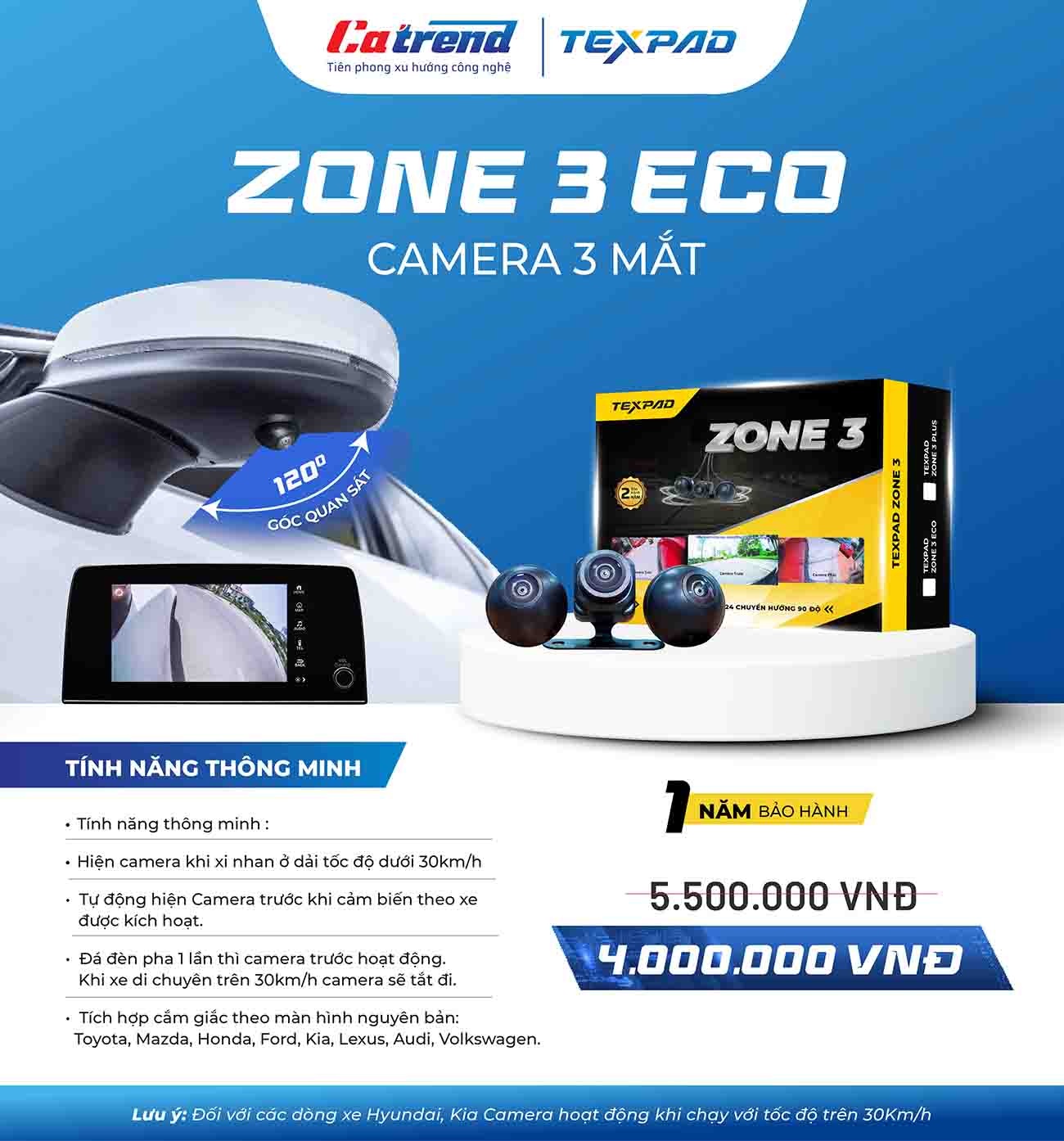 Camera 3 mắt ô tô TexPad Zone 3 ECO