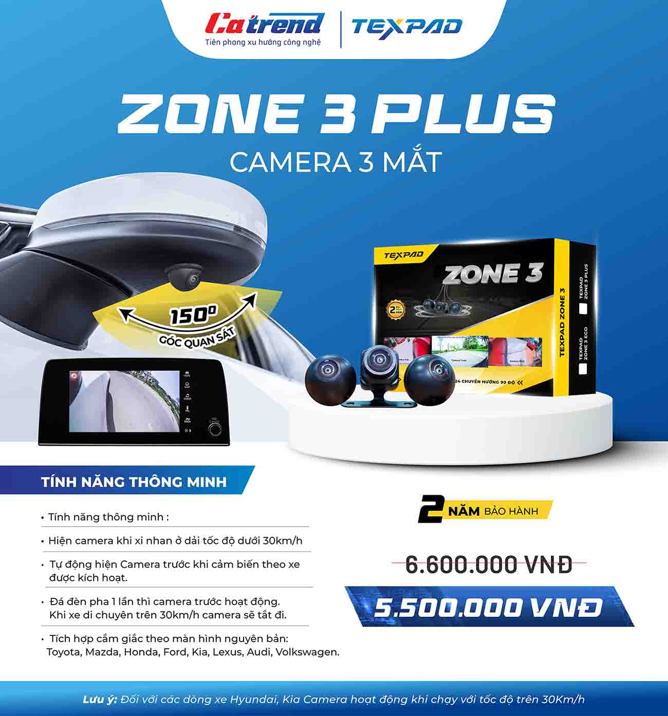 Camera 3 mắt ô tô TexPad Zone 3 ECO