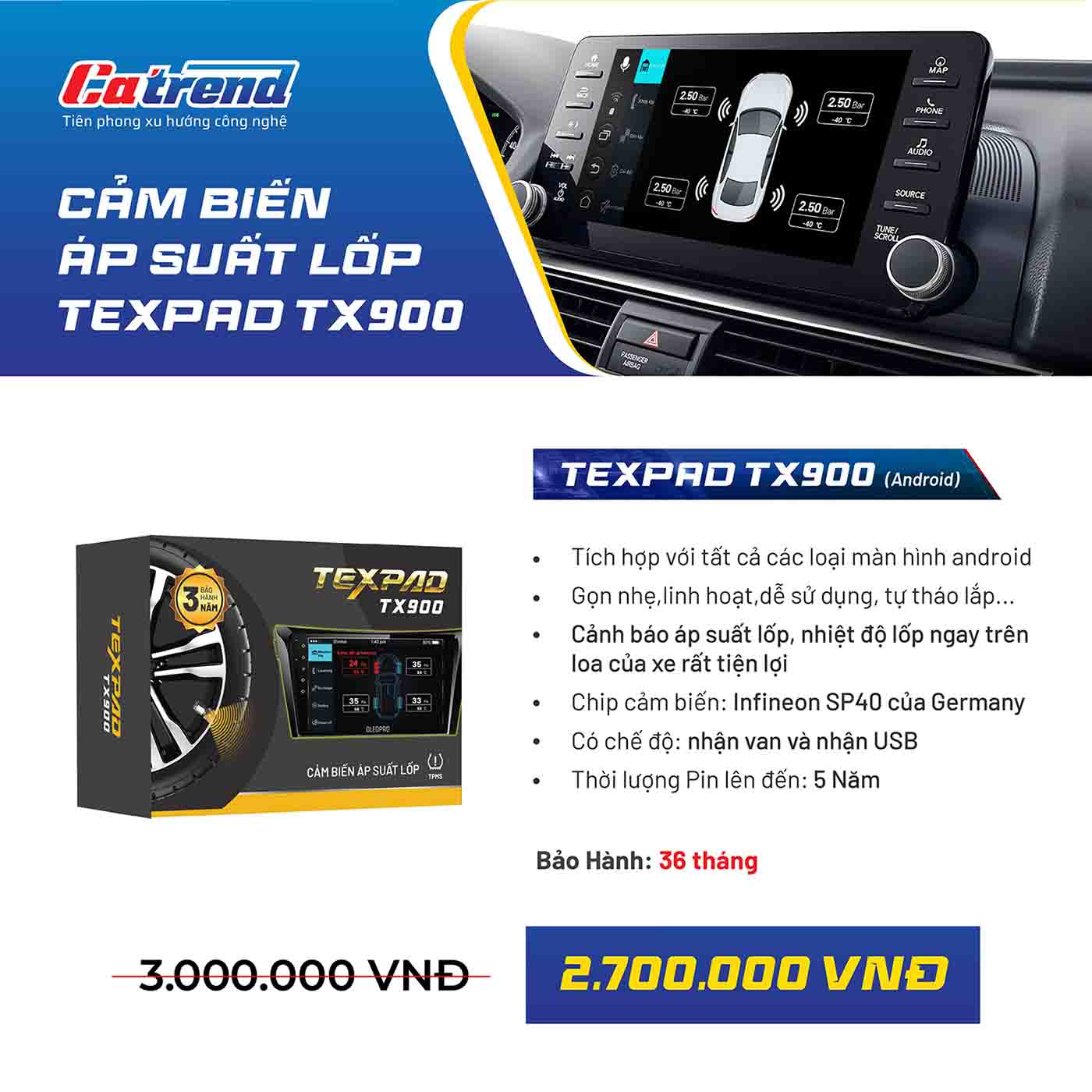 Cảm biến áp suất lốp Texpad TX900