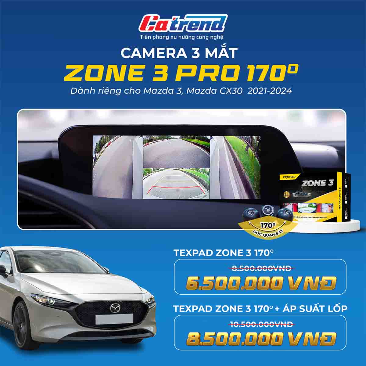 Camera 3 mắt Texpad Zone 3 Pro Mazda 3