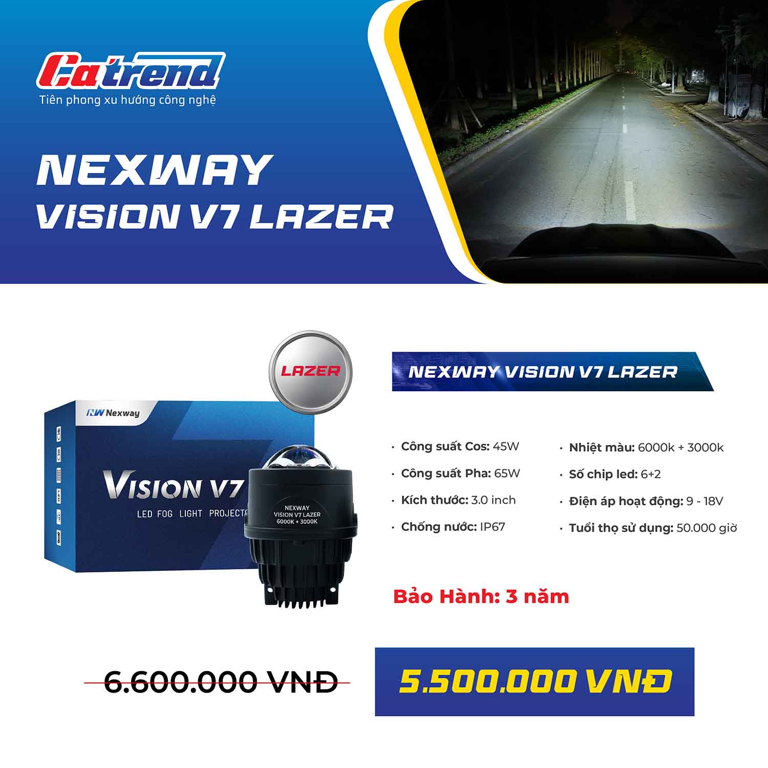 Đèn bi gầm Nexway Vision V7 Laser